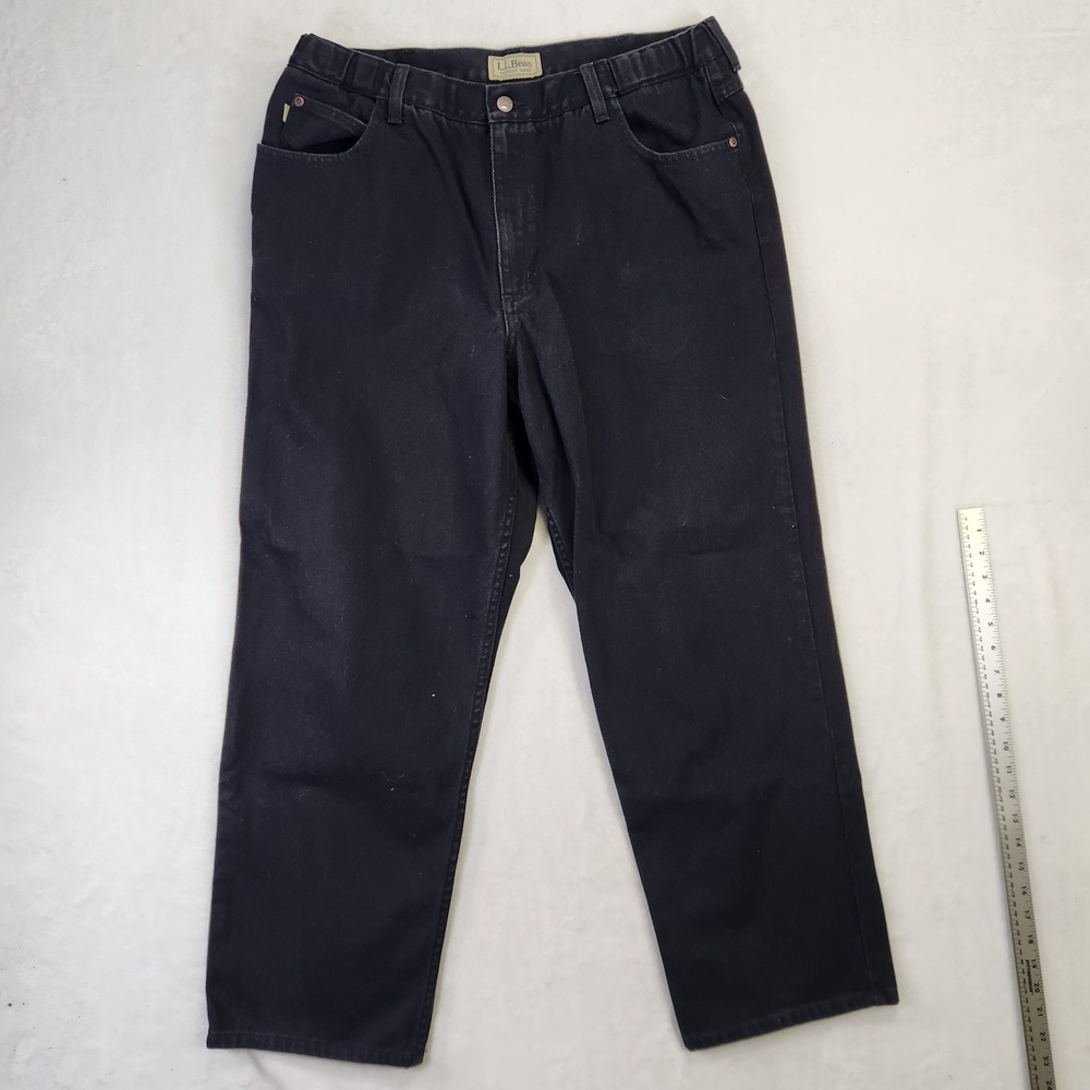 LL Bean Comfort Waist Mens Black Denim Jeans 38x30 Straight Leg 100% Cotton